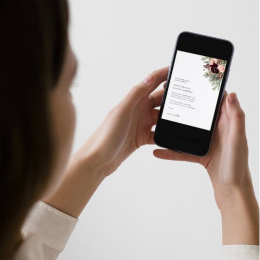 Bourgondië Blush Bloemen Winter bruiloft uitnodigi Kaart