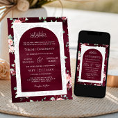 Bourgondië Blush Bloemen Wit Kant Moslim Bruiloft Kaart