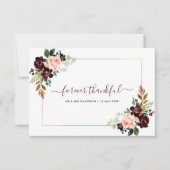 Bourgondië Blush bloemenbruiloft bedankje Bedankkaart (Voorkant)