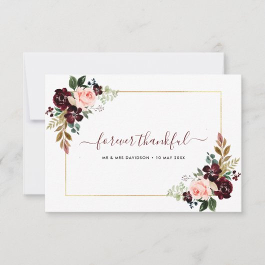Bourgondië Blush bloemenbruiloft bedankje Bedankkaart (Voorkant)