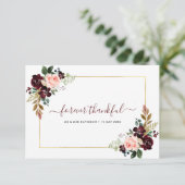 Bourgondië Blush bloemenbruiloft bedankje Bedankkaart (Staand voorkant)