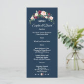 Bourgondië Blush Bloemendesign Navy Blauwe Trouwda Menu (Staand voorkant)