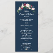 Bourgondië Blush Bloemendesign Navy Blauwe Trouwda Menu (Voorkant)