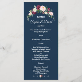 Bourgondië Blush Bloemendesign Navy Blauwe Trouwda Menu