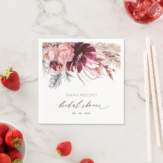 Bourgondië Blush Bloemige Pampas Gras Bruidsdouche Servet (Insitu)