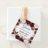 Bourgondië Blush Bloemige Quinceañera Vlinders Bedankjes Labels (In situ)