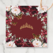 Bourgondië Blush Bloemige Quinceañera Vlinders Bedankjes Labels (Achterkant)