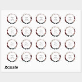 Bourgondië & Blush Boho Bloemen Rond Huwelijk Ronde Sticker (Vel)