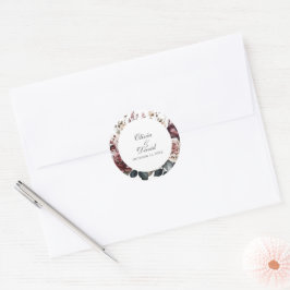 Bourgondië & Blush Boho Bloemen Rond Huwelijk Ronde Sticker
