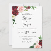 Bourgondië Blush Botanische Bloemen Bruiloft Uitno Kaart (Voorkant)