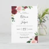 Bourgondië Blush Botanische Bloemen Bruiloft Uitno Kaart (Staand voorkant)