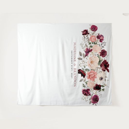 Bourgondië Blush Bruiloft Achtergrond Wandkleed (Voorkant (horizontaal))