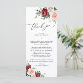 Bourgondië Blush Bruiloft Dank u Letter Kaart (Staand voorkant)