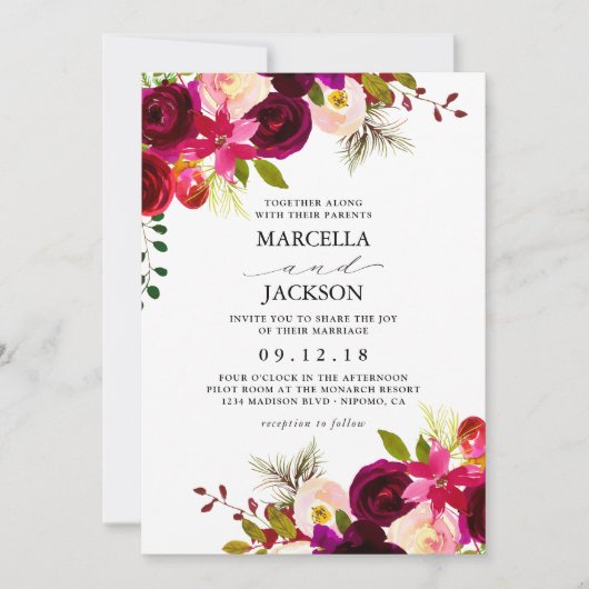 Bourgondië & Blush bruiloft Kaart (Voorkant)