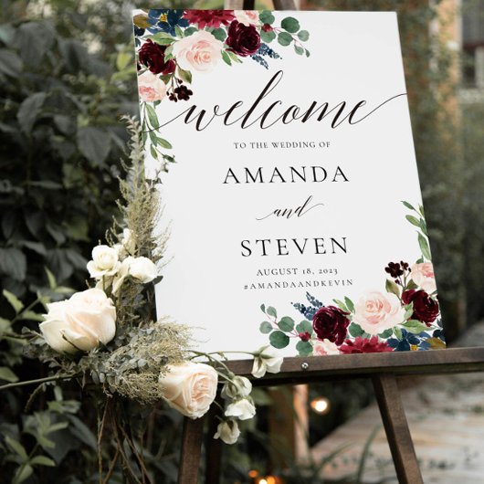 Bourgondië Blush Bruiloft Welkomstbord Poster