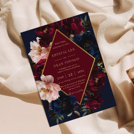 Bourgondië Blush Donker Navy Blauw Bloemen Goud Br Kaart