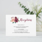 Bourgondië Blush Elegant Bloemen Bruiloft Receptie Informatiekaartje (Staand voorkant)