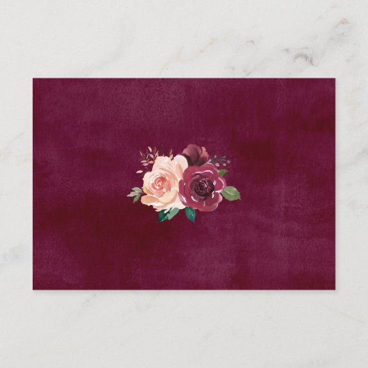 Bourgondië Blush Elegant Bloemen Bruiloft Receptie Informatiekaartje (Achterkant)