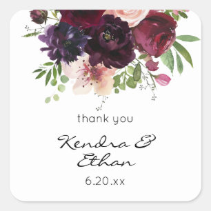 Bourgondië & Blush Floral Dank u Vierkante Sticker