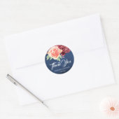 Bourgondië Blush Floral Navy bruiloft dank u Ronde Sticker (Envelop)