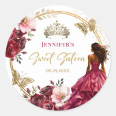 Bourgondië Blush Goud Bloemen Prinses Zoet 16 Ronde Sticker (Voorkant)