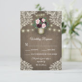 Bourgondië Blush Goud Mason Jar Bruiloft RSVP Kaar (Staand voorkant)