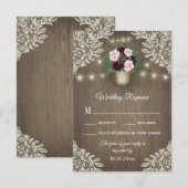 Bourgondië Blush Goud Mason Jar Bruiloft RSVP Kaar (Voorkant / Achterkant)