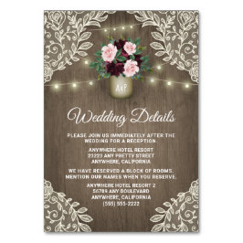 Bourgondië Blush Goud Mason Jar Trouwinzetstuk Kaa Kaart