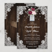 Bourgondië Blush Mason Jar Kant Bloemen Bruiloft Kaart (Voorkant / Achterkant)