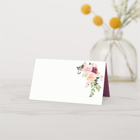 Bourgondië Blush Mauve Bloemen Boeket Place Cards Plaatskaartje (Achterkant)