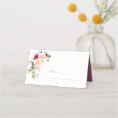 Bourgondië Blush Mauve Bloemen Boeket Place Cards Plaatskaartje (Voorkant)