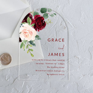 Bourgondië & Blush Modern Wedding Arch Acryl Uitnodigingen