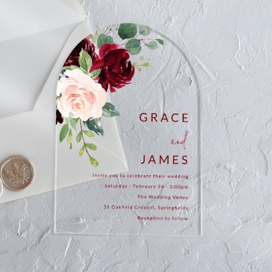 Bourgondië & Blush Modern Wedding Arch Acryl Uitnodigingen