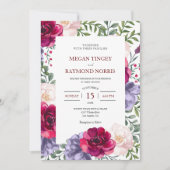 Bourgondië Blush & Navy Blauw Bloemen Lijst Bruilo Kaart (Voorkant)