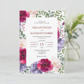 Bourgondië Blush & Navy Blauw Bloemen Lijst Bruilo Kaart (Staand voorkant)