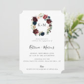Bourgondië Blush Navy Bloemen krans Verloving Kaart (Staand voorkant)