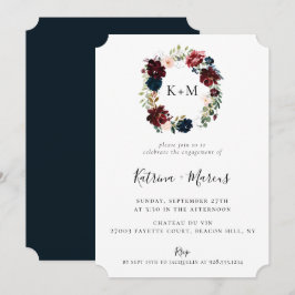 Bourgondië Blush Navy Bloemen krans Verloving Kaart
