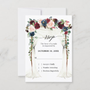Bourgondië Blush Navy Bloemenboog Baldakijn Bruilo RSVP Kaartje