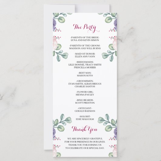 Bourgondië Blush Navy Bloom Bloemen Bruiloft Progr (Achterkant)