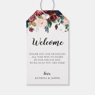 Bourgondië Blush Navy Floral bruiloft welkomsttas Cadeaulabel