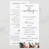 Bourgondië Blush Navy Waterverf Bloem Bruiloft Programmakaart (Voorkant / Achterkant)