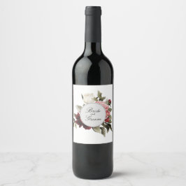 Bourgondië & Blush Pioenroos Boeket Favor Zakje Wijn Etiket