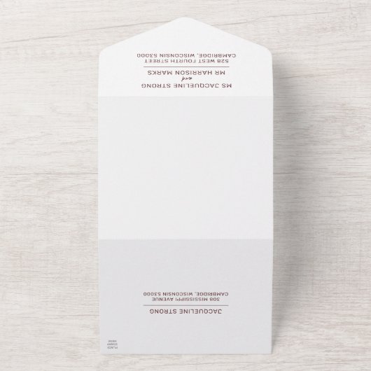 Bourgondië & Blush Romantisch Bloemen Bruiloft All In One Uitnodiging (Buitenkant)