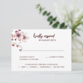 Bourgondië & Blush Romantische Waterverf Bruiloft RSVP Kaartje (Staand voorkant)