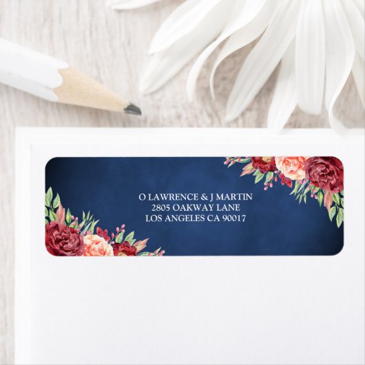 Bourgondië Blush Roos Bloemen Navy Chalkboard Adre Etiket (Insitu)