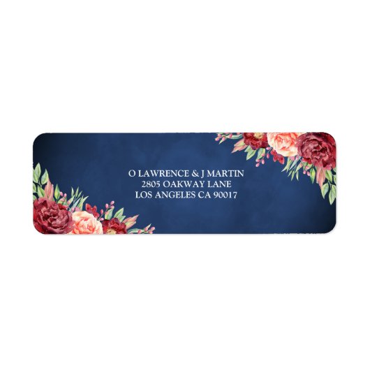 Bourgondië Blush Roos Bloemen Navy Chalkboard Adre Etiket (Voorkant)