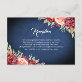 Bourgondië Blush Roos Bloemen Navy Chalkboard brui Informatiekaartje
