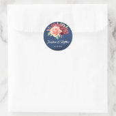 Bourgondië Blush Roos Bloemen Navy Chalkboard brui Ronde Sticker (Tas)