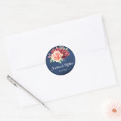 Bourgondië Blush Roos Bloemen Navy Chalkboard brui Ronde Sticker (Envelop)