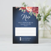 Bourgondië Blush Roos Bloemen Navy Chalkboard brui RSVP Kaartje (Staand voorkant)
